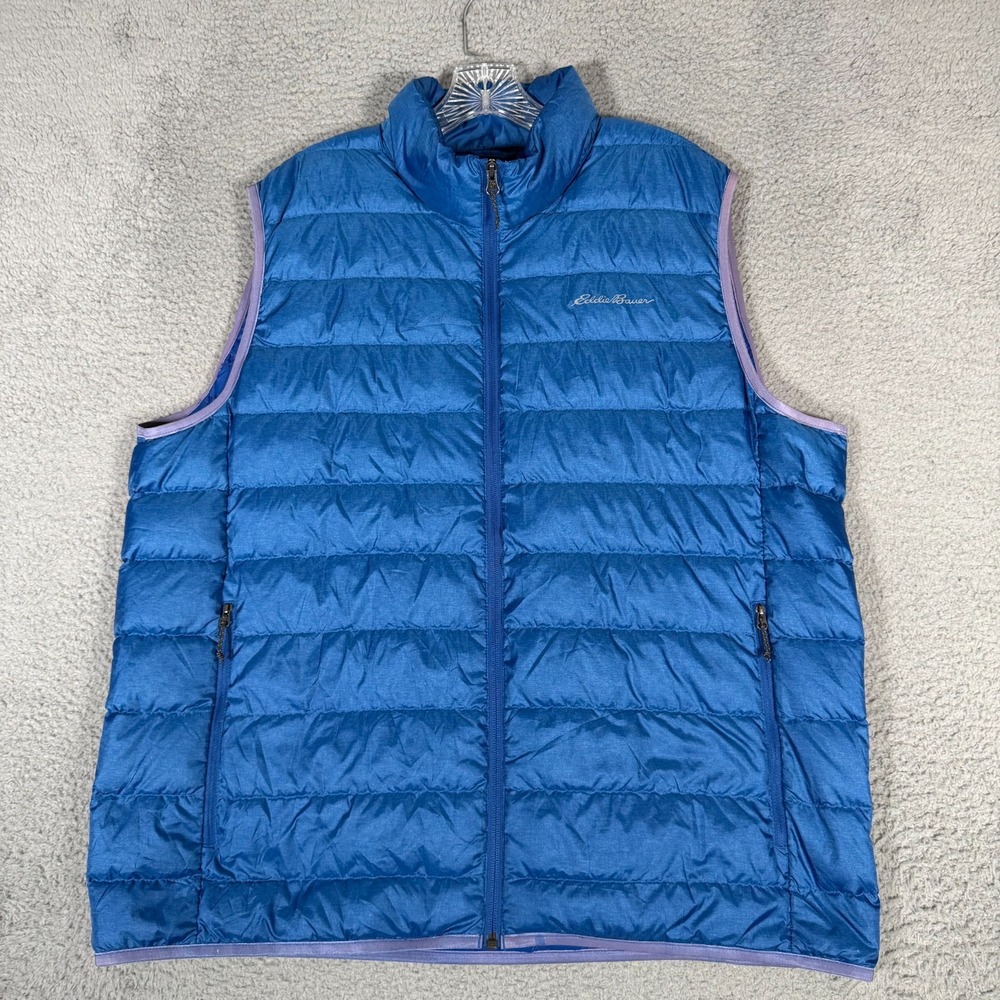 Eddie Bauer Vest Mens XL Blue Down Puffer 650 Full Zip Packable Lightweight